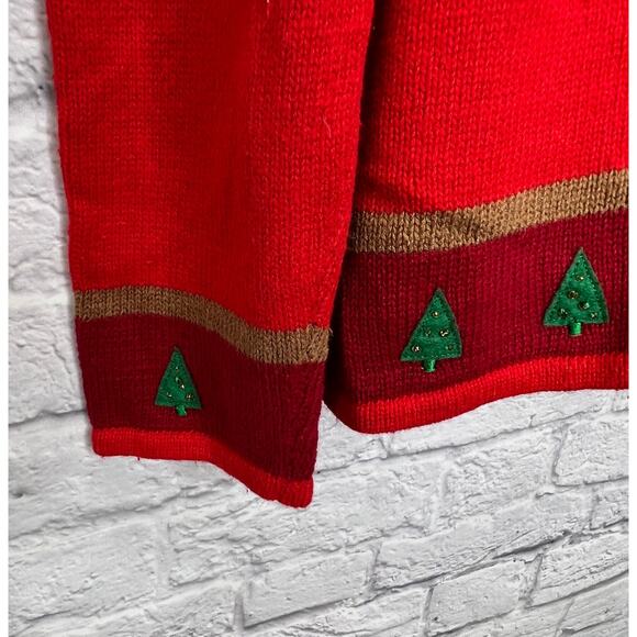 Designers Originals Studio Red Chirtsmas Cardigan Sweater Size XL Santa Trees - Picture 5 of 5